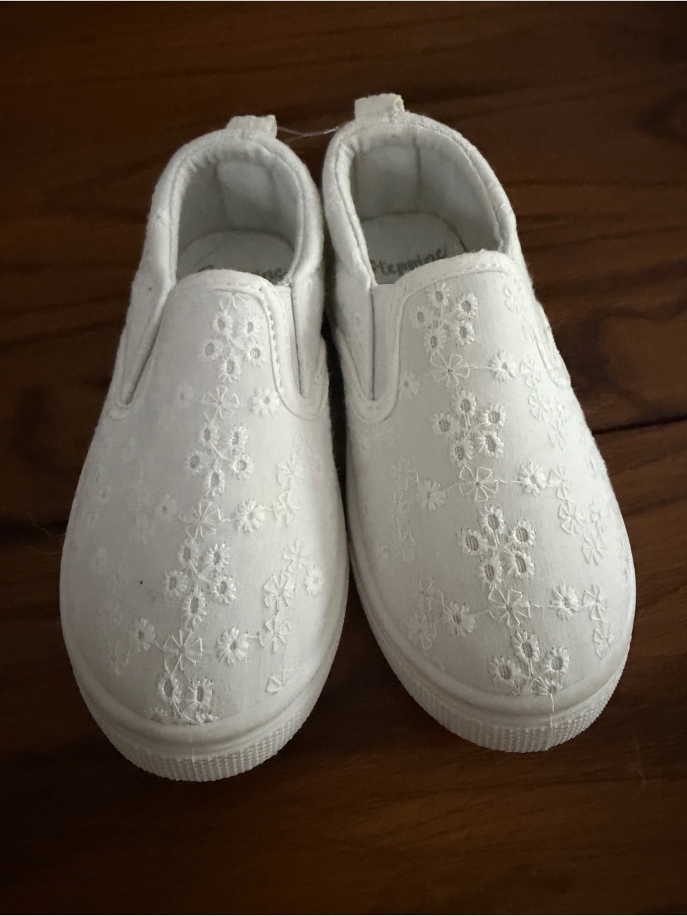 White Floral Embroidered Slip-On Sneakers for Kids